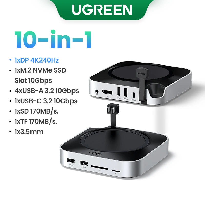 UGREEN Mac Mini Docking Station USB HUB Type-C to DP 4K240Hz M.2 NVMe SSD Slot 10Gbps Splitter SD&TF 3.5MM for Mac Mini M4/M5/M6