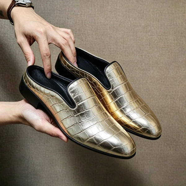 Men's Patent Leather Mule Loafers Backless Slip on Dress Shoes Low Block Heel Pointed Toe Slippers Party Wedding Formal Footwear