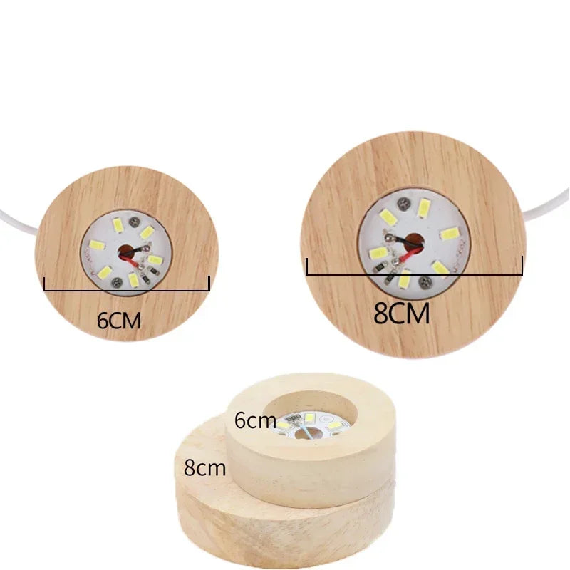 4pcs LED Wood Display Base Round USB Light Stand for Crystal Glass Resin Art Ornament Wooden Night Lamp Base LED Light Stand