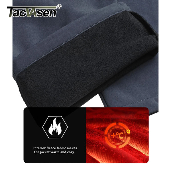 TACVASEN Winter Men's Soft-shell Work Pants Waterproof Fleece Lining Multiple Pockets Camping Hiking Outdoors Trousers
