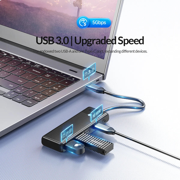 ORICO USB 3.0 HUB Adapter Port Extender PD100W Charging Port 5Gbps High-Speed Transmission hub