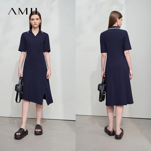 រ៉ូប Amii Minimalism រដូវក្តៅឆ្នាំ ២០២៥ រ៉ូបនារីថ្មី ក V ដៃអាវខ្លី ចង្កេះប៉ាក់ រ៉ូបការិយាល័យស្គមស្គាំង 12542166
