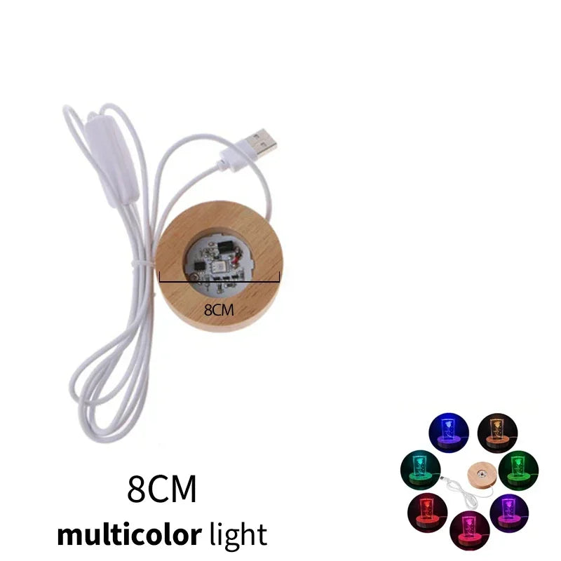 4pcs LED Wood Display Base Round USB Light Stand for Crystal Glass Resin Art Ornament Wooden Night Lamp Base LED Light Stand