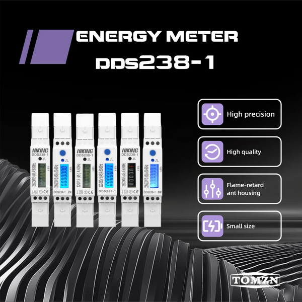 TOMZN Single-Phase DIN-Rail Energy Meter – 5(45)A, 220V 50/60Hz LCD Display KWh Watt-hour Measurement