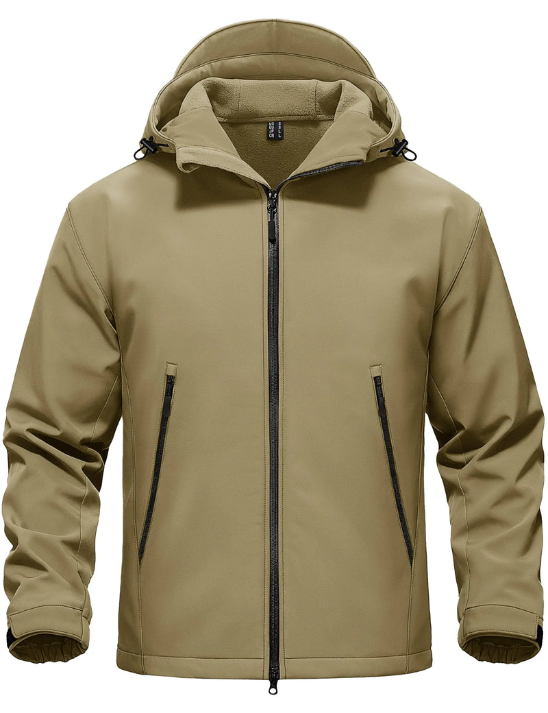 TACVASEN Mens Winter Warm Softshell Fleece Jacket Waterproof Lightweight Outdoor Hiking Jacket Breathable Hooded Fishing Coat