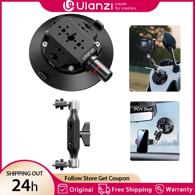 ជើងទ្រកាមេរ៉ា Ulanzi TB15 សម្រាប់ដាក់ក្នុងឡាន សម្រាប់កាមេរ៉ា Gopro Insta 360 DJI Action Camera Phone DSLR ជាមួយនឹង 1/4" 3/8" 360° អាចលៃតម្រូវបាន