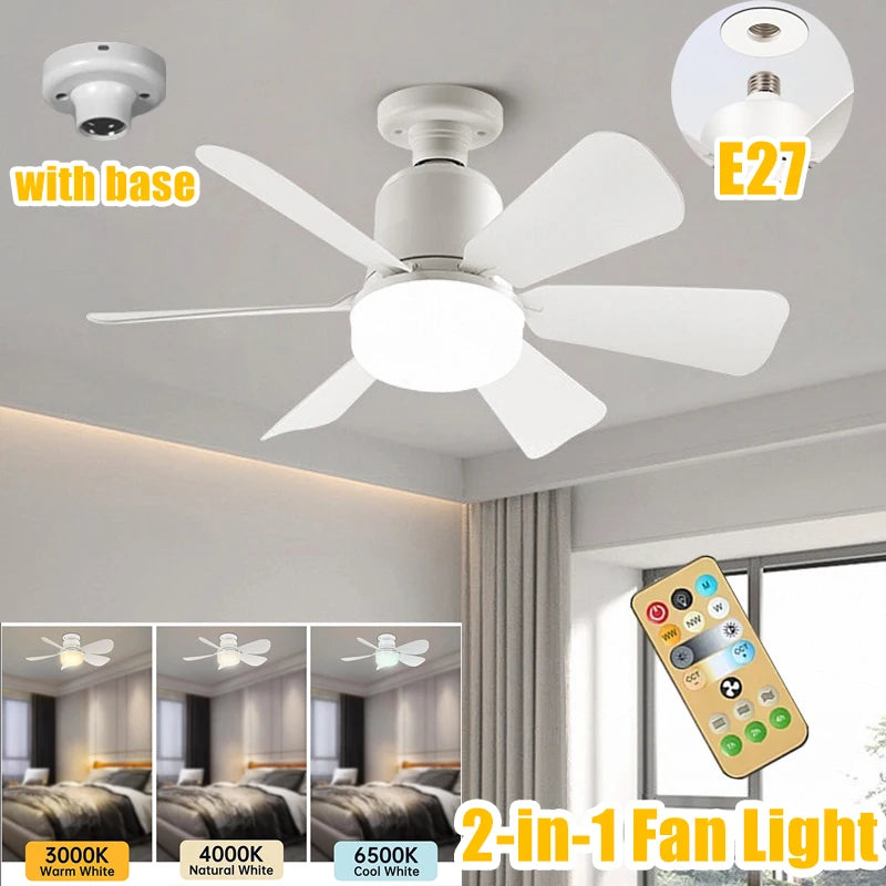 Ceiling Fan with LED Lamp Remote Control 3Colors Dimmable Silent 6 Blades for Bedroom Office Indoor Ceiling Fans E27 Socket