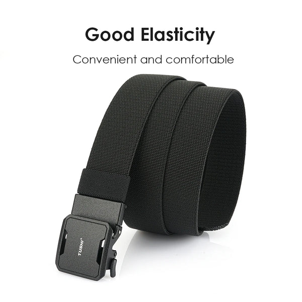 VATLTY Matte Elastic Belt Zinc Alloy Automatic Buckle Casual Belt for Men Tightly Genuine Nylon Outdoor Sports Stretch Belt Male
