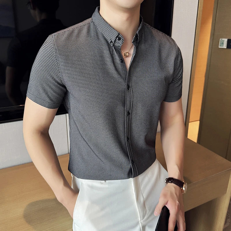 2024 High-quality Classic Checkered Shirt, Men's Business Casual Short-sleeved Shirt, Fashionable Slim-fit Men's Top.M-4XL