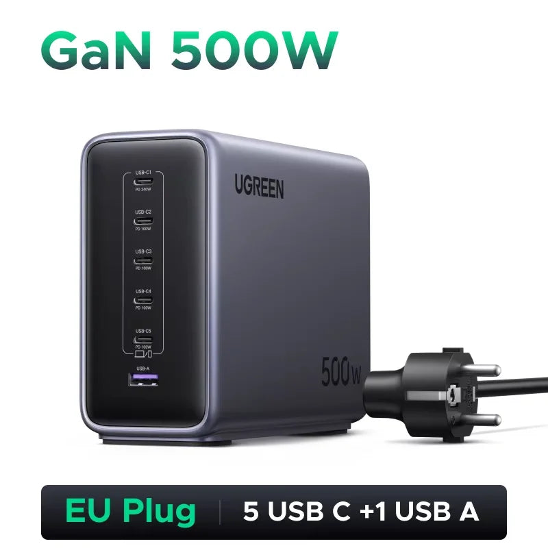 【WORLD FIRST】UGREEN 500W GaN Charger PD 3.1 240W Max Single Port 6 IN 1 Desktop Charging Station For MacBook Laptop iPad iPhone