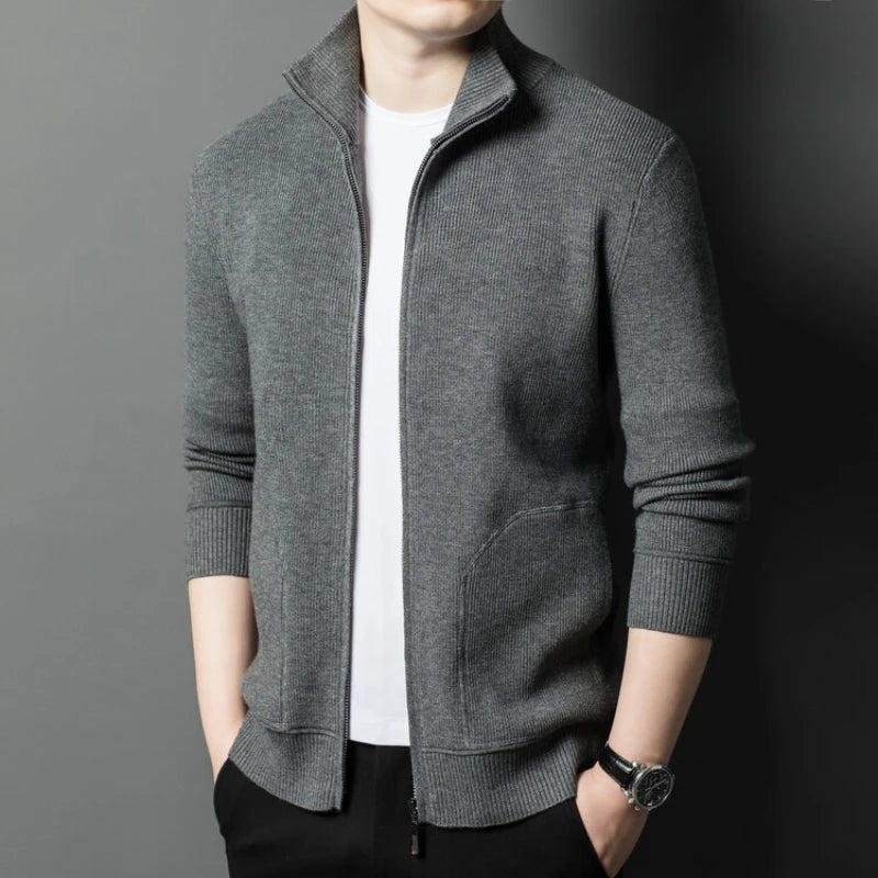 Solid Color Long-sleeved Stretch Cardigan for Men, Daily Casual Warm Sweater.Fall Jacket M-4XL