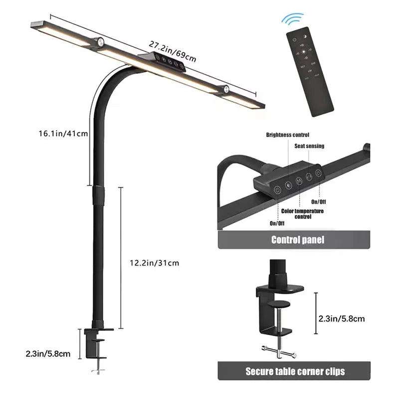 ចង្កៀងតុ LED ការពារភ្នែក ៥ ពណ៌ របៀបបន្ថយពន្លឺ Gooseneck Clamp ពន្លឺទន់សម្រាប់ការិយាល័យនៅផ្ទះ ការអាន ការសិក្សា តុធ្វើការ ប្រើប្រាស់បានយូរ