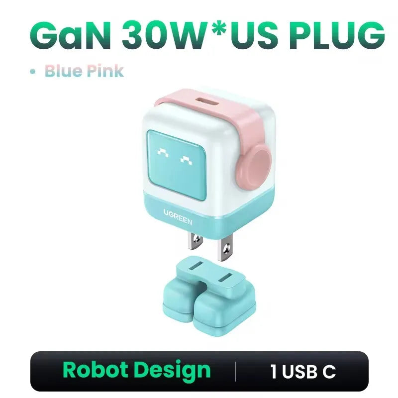 【US Plug】UGREEN100W 65W 30W GaN Charger Robot Design QC4.0 3.0 PPS for iPhone 18 17 16 Pro Macbook Laptops Tablet iPad Samsung