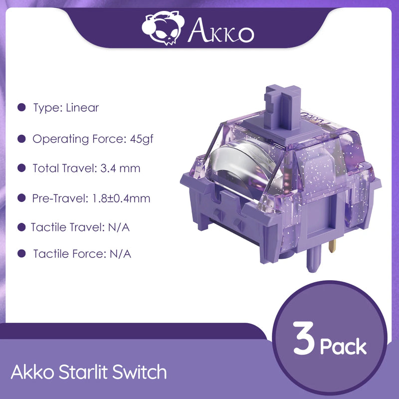Akko Starlit Switches 5 Pins 45gf Low Operating Linear POM Switch Factory Lubed Compatible with MX Mechanical Keyboard (45 pcs)