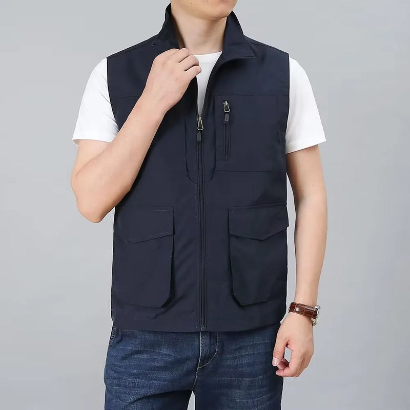Men's Sleeveless Vest Jacket for Fall and Winter, Travel, Leisure, and Fishing Wear. Green, Khaki, Gray, Black, Red, Blue Coat.