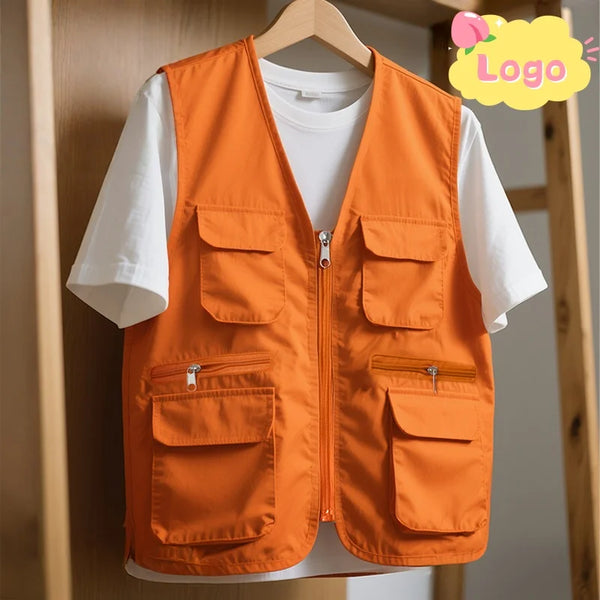 2026 Summer Fishing Vest Multi-Pocket Vest Work and Leisure All-Match Custom Logo Printed Text Group Vest Team Uniform