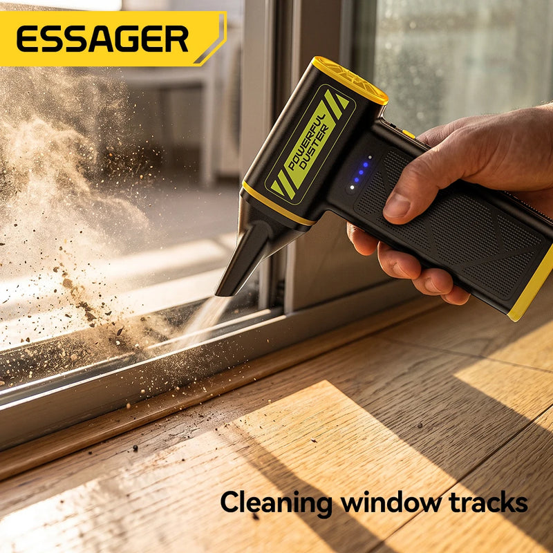 កង្ហារខ្យល់ Essager 130W កម្លាំងខ្យល់ 120000RPM ចល័តល្បឿនលឿន មានថាមពលខ្លាំង ជាមួយថ្ម 5000mAh សម្រាប់សម្អាតកុំព្យូទ័រ ឡាន និងផ្ទះ