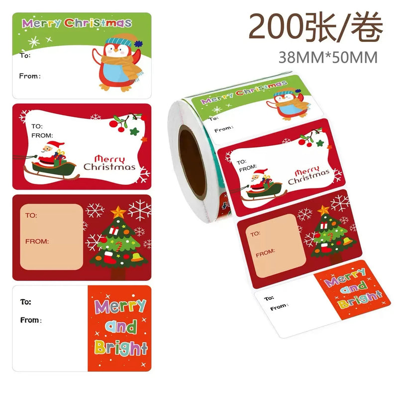 500pcs Christmas Sticker Theme Christmas Eve Gift Packaging Paper Round Sealing Stickers Roll Pack Children's Reward Stickers