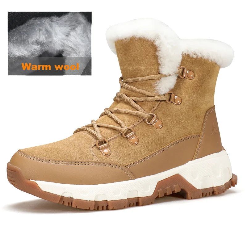 HUMTTO Winter Women's Sneakers Leather Hiking Boots Woman 2024 Snow Trainers Keep Warm Trekking Boots Outdoor Women Casual Shoes