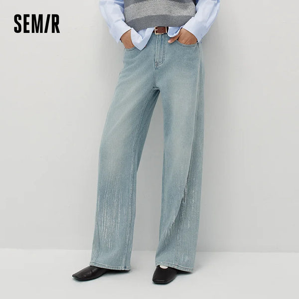 ខោខូវប៊យ Semir សម្រាប់នារី ស្លីមហ្វីត ជើងធំ ពណ៌សុទ្ធ បើកគែមឆ្នាំ ២០២៦ រដូវរងា រចនាប័ទ្មប្រចាំថ្ងៃ ក្រណាត់ Denim ប្រវែងពេញ សមល្មម
