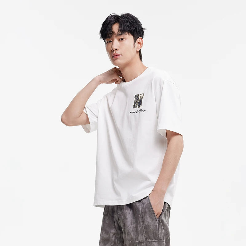 Semir Mens Tshirt 2026 Camouflage Letter Printed Knitted Outdoor Trendy Loose Crew Neck Casual