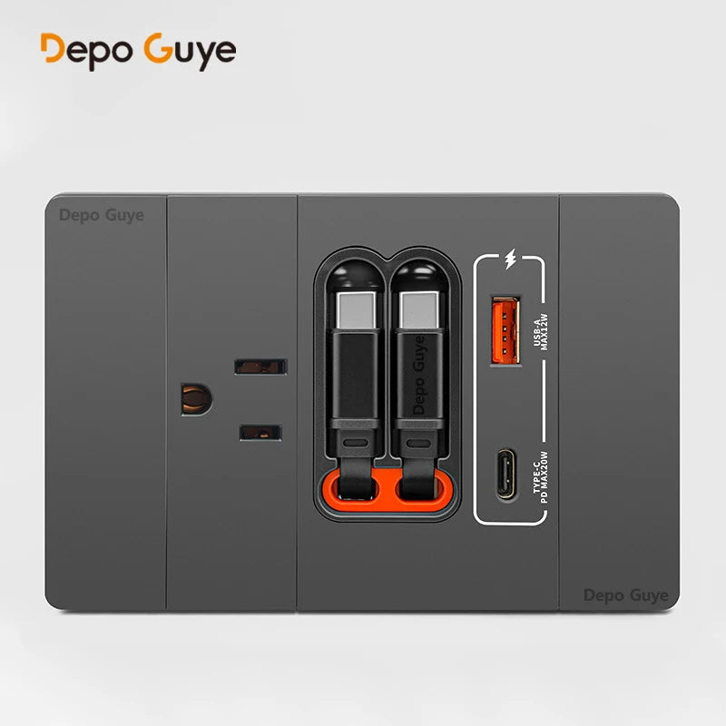 20W PD Fast Charge Socket with Double USB Charging,US/Thai /Italy Universal USB Type-C Wall Outlet Panel 120*79mm For Home Use