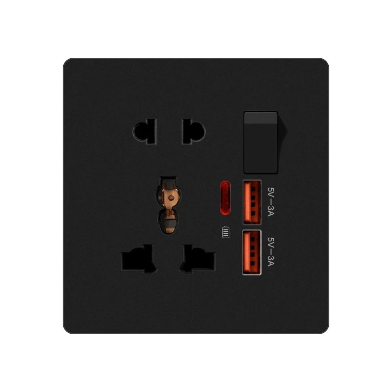Universal 3/5Pin Smart Socket With 20W Fast Charging Type-C Port,UK Plastic Electrical Wall Double USB Power Outlet AC 110V-250V