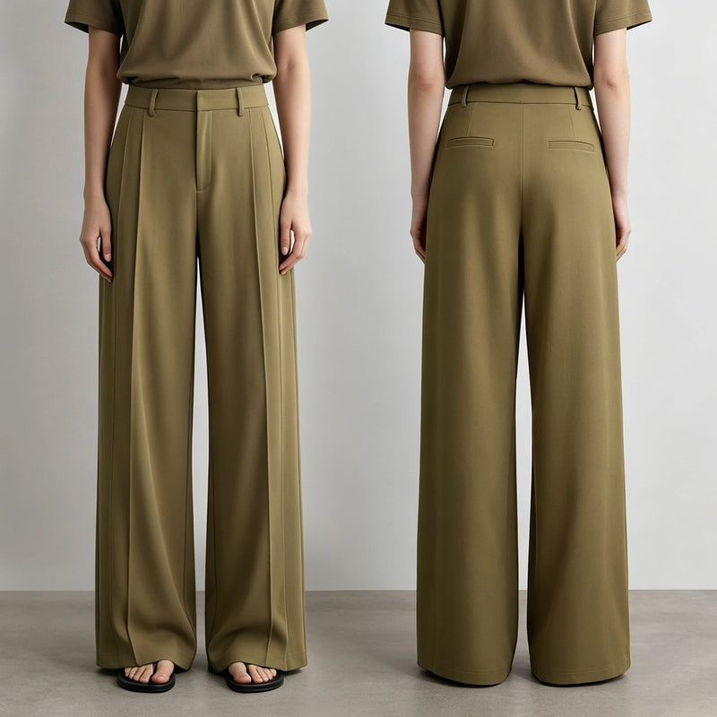 Amii Wide Pants Woman 2026 Autumn New Pleated Breathable Casual Trousers Loose Versatile Middle-aged Women's Clothing 12623019