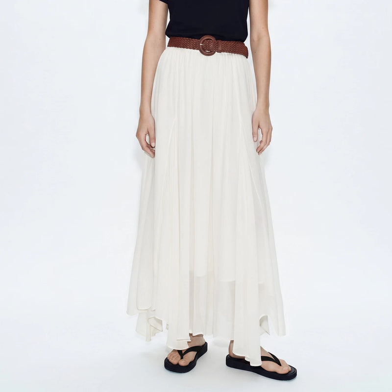 Amii Women's Chiffon Skirt 2026 Summer New Asymmetric Hem Romantic Flowy Casual Elastic Waist Long Skirt For Women 12652049
