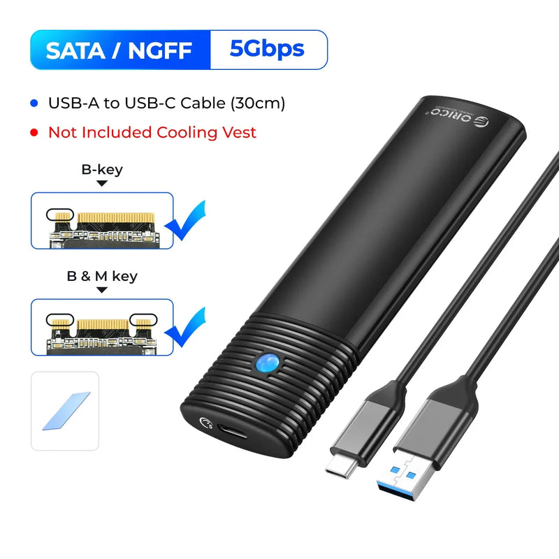 ORICO M.2 NVMe SATA SSD Enclosure Adapter Tool-Free USB C 3.2 Gen 2 10Gbps NVMe 5Gbps NGFF SATA PCIe with Metal Heat Sink
