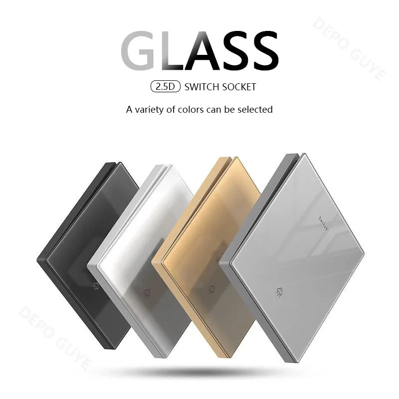 Deluxe Gold Tempered Glass Universal Dual power outlet,UK 13A Wall plug socket with 20W Fast charge,Home Electrical Light Switch
