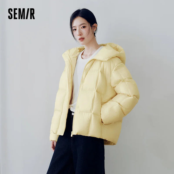 អាវក្រៅ Semir សម្រាប់ស្ត្រី ៩០ ភាគរយ ធ្វើពីរោមចៀម ធន់នឹងទឹក ធន់នឹងប្រេង ធន់នឹងស្នាមប្រឡាក់ ធន់នឹងកម្ដៅ ធន់នឹងកម្ដៅ មានក្រណាត់ការពារឋិតិវន្ត ថ្មីឆ្នាំ ២០២៦