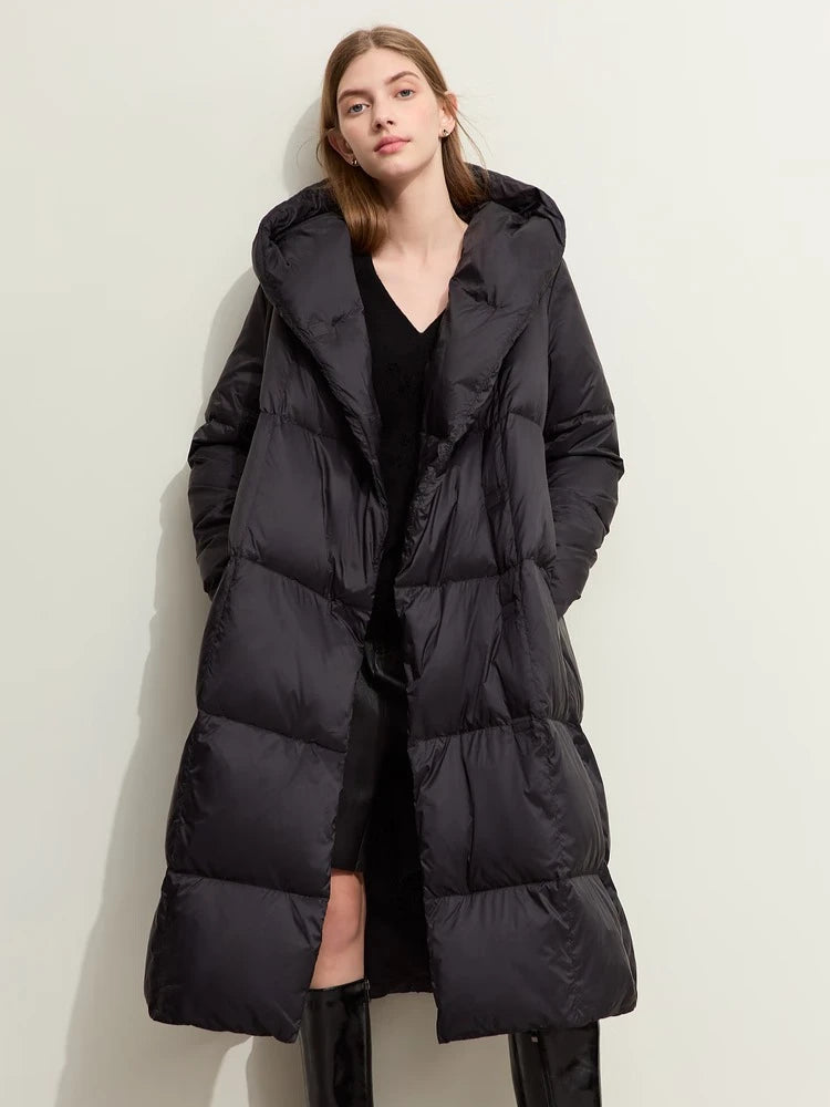 AMII Women's Down Coats Long Jacket Casual Loose Hooded Covered Button Coats 2026 Winter New Versatile Ladies Clothing 12424110