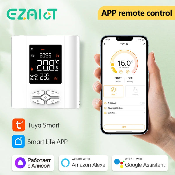 ឧបករណ៍វាស់សីតុណ្ហភាព EZAIOT Smart Home Tuya WIFI ដំណើរការដោយថាមពលថ្មសម្រាប់ឡចំហាយឧស្ម័ន Smart Life Voice Alexa Google Home Alice