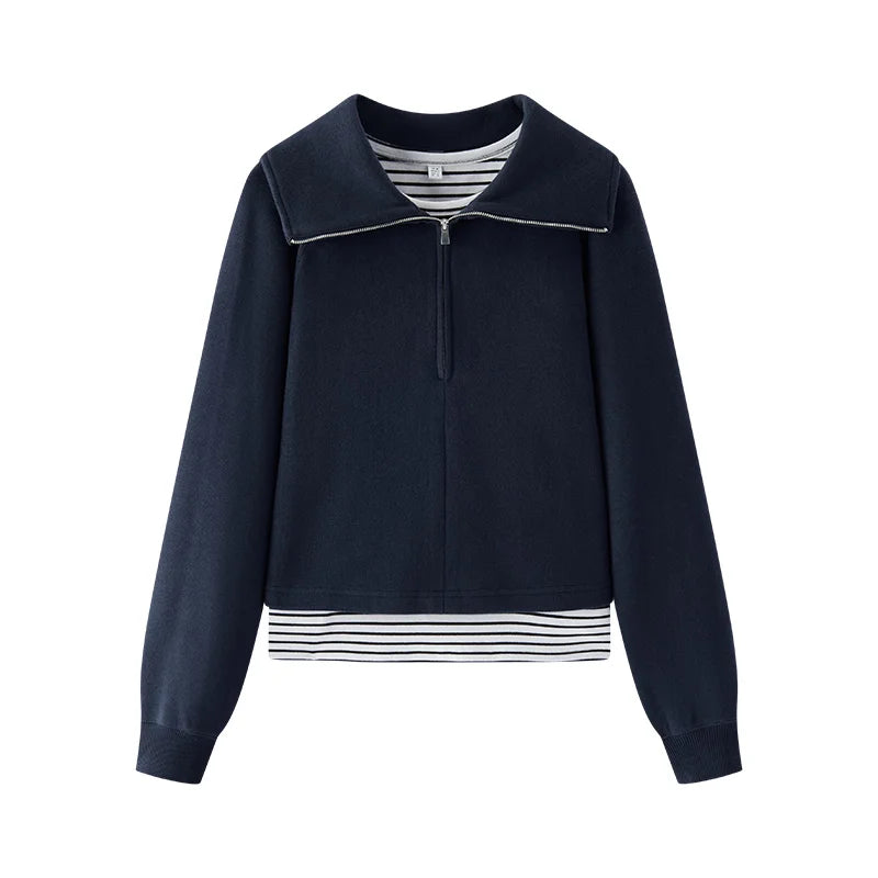 Semir Women Sweatshirt Brushed Fabric Stripe Pattern Raglan Sleeve Two Piece Design Vest Layer Detail 2026 Winter Soft Comfort