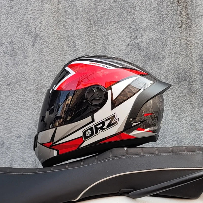 ORZ Motorcycle Helmet Men's and Women's Full Helmets Winter Personalized Motorcycle Big Tail Couple