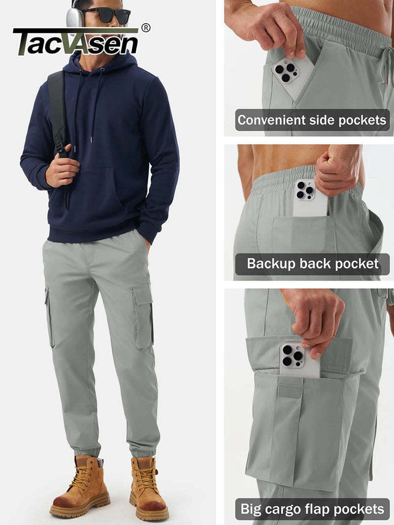 TACVASEN Men's Casual Cargo Pants Joggers With 5 Pockets Elastic Waist Drawstring Tapered Work Pant with Pockets Sweatpants
