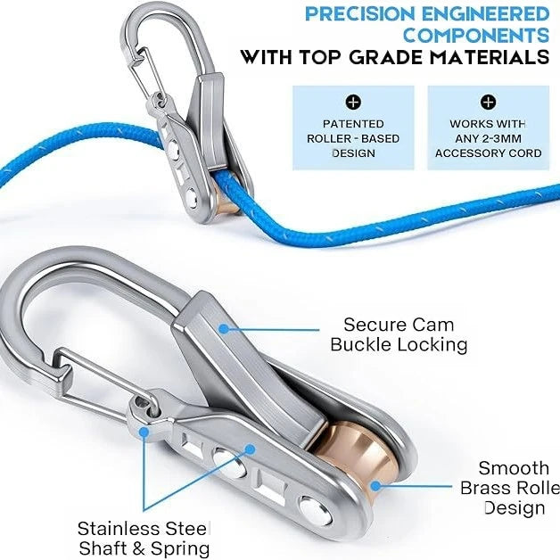 SEAMETAL Aluminum Alloy Tent Rope Tensioner Stainless Steel Self Lock Rope Adjuster Anti-Slip Tarp Tightener Outdoor Accessories
