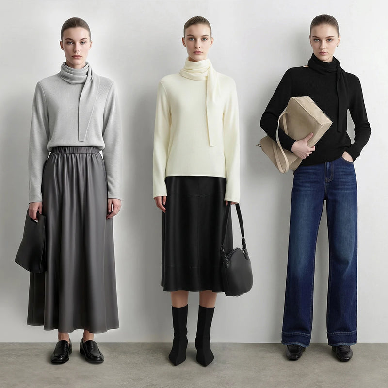 Amii Pullover Scarf Collar Raglan Long Sleeve Sweaters 2026 Autumn Elegant Modern Office Casual Knitted Soft Women Tops 12623083