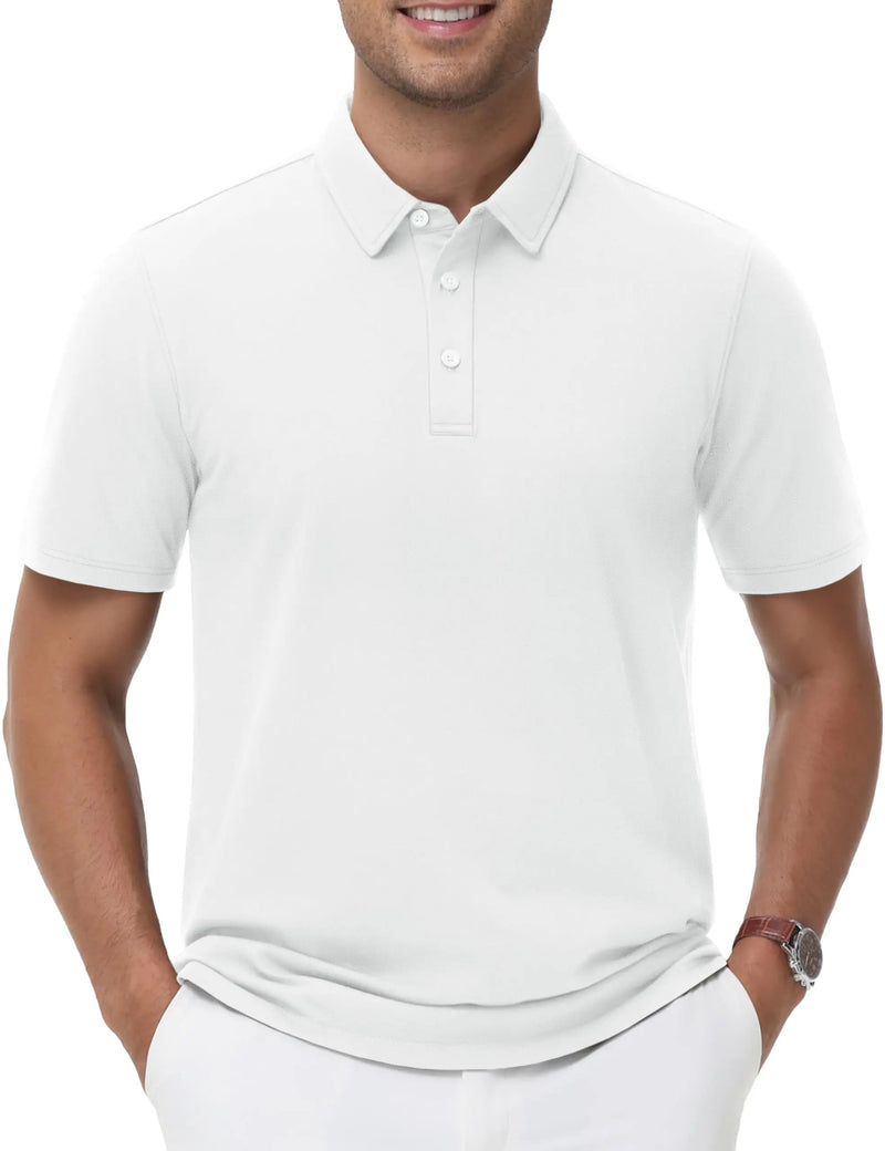 TACVASEN Polo Shirts Men's Short Sleeve Soft Cotton Pique T-Shirts 3 Buttons Classic Fit Casual Performance Golf Shirts Cooling