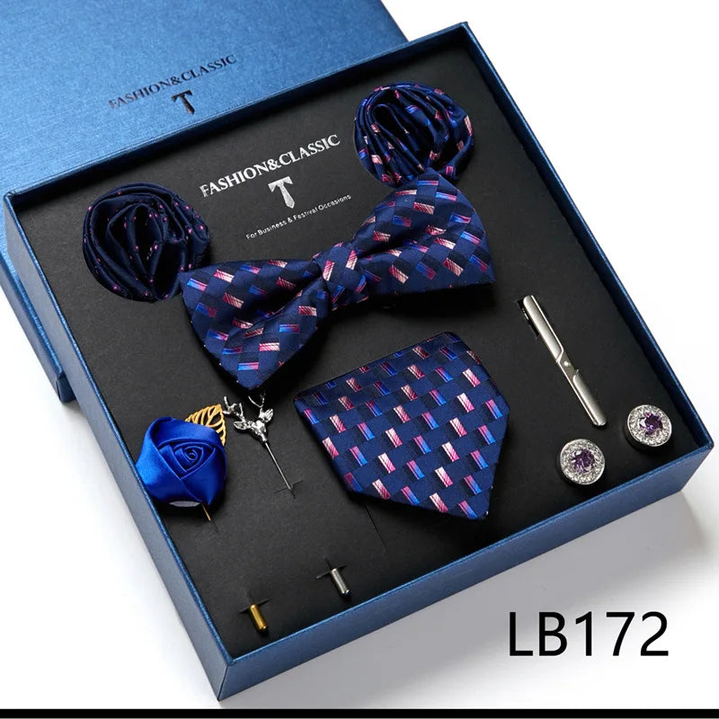 Men's Suit Dress Accessories (Tie + Bow Tie + Square Scarf + Tie Clip + Button + Metal Flower Brooch) 36 Colors To Choose From