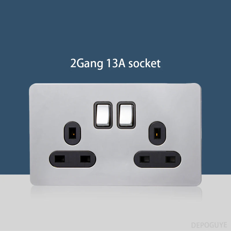 Wall Light Toggle Retro Switch Panel 1-4 Gang 2 Way EU Silver Gray Brushed Stainless Steel Antique Switch Outlet with USB Chargi