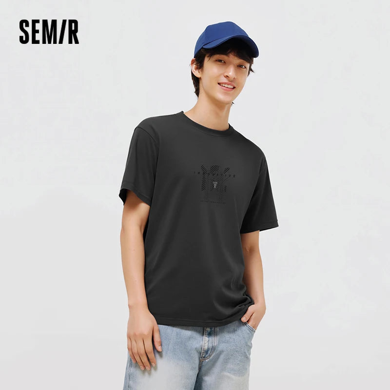Semir Mens Tshirt 2026 Gradient Letter Printed Premium Texture Casual Versatile Soft Comfortable Daily Wear