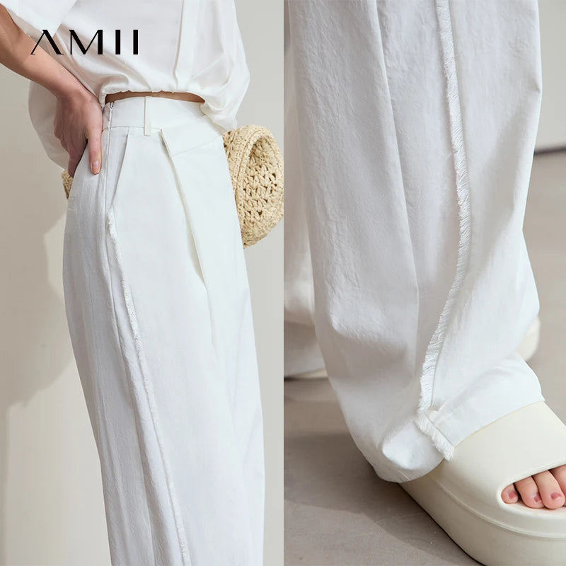 ខោ AMII រដូវស្លឹកឈើជ្រុះសម្រាប់ស្ត្រីឆ្នាំ ២០២៥ ខោជើងវែងមិនស្មើគ្នាសម្រាប់ស្ត្រី រចនាប័ទ្មថ្មី ខោវែងរលុងសម្រាប់ស្ត្រី 12542016