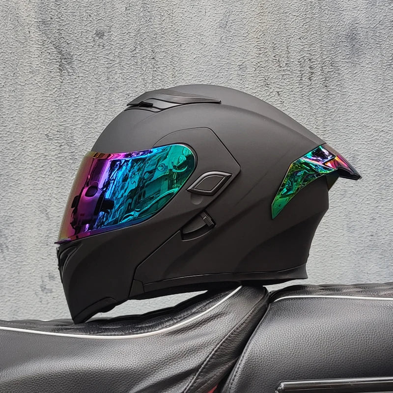 ORZ New DOT Quality Double Lens Flip Helmet Abs Full Face Motorcycle Off Road Motorcycle Racing Helmet Personalized Tail Wing