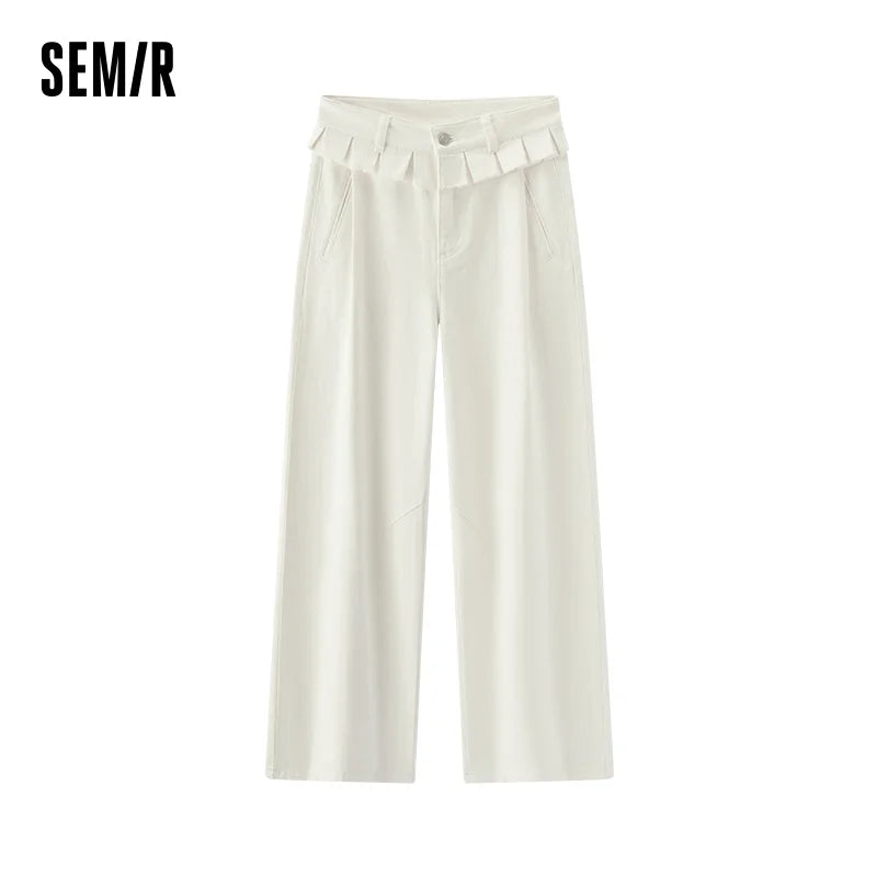 Semir Women Jeans Pleated 2026 Ruffle Trim Loose Fit Wide Leg Urban Casual Everyday Style Soft Comfortable Daily Wear