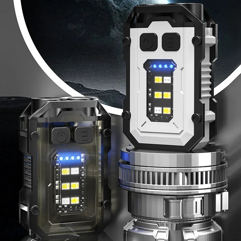 ភ្លើងសោរខ្នាតតូចចល័ត LED ពិលភ្លឺខ្លាំង ប្រភពពន្លឺពីរ សម្រាប់បោះតង់ក្រៅផ្ទះ នេសាទ ចង្កៀងពិលឧបករណ៍ពហុមុខងារ