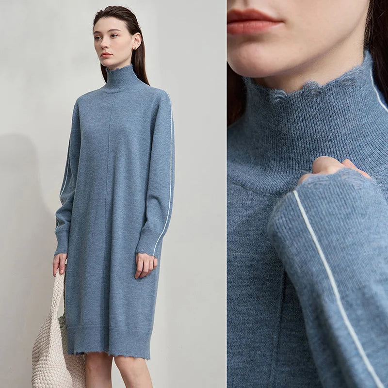 Amii Women Dress 2026 Autumn New Sweater Ladies Clothing Turtleneck Knitted Long-sleeved Loose Elegant Dresses for Woman12553016