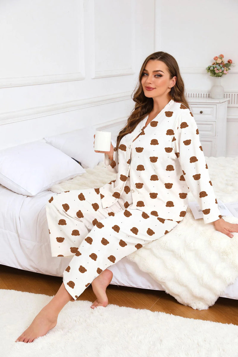 New Arrival 2PCS Sleepwear Woman Pajamas Home Wear Pyjamas Spring Autumn Pajama Sets Home Suit For Women Sleeping Clothes