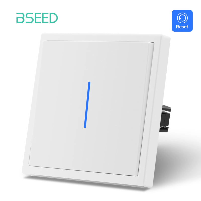 BSEED Mechanical Push Button Switch 1/2Gang 1Way Light Switch Automatic Reset Switch Plastic Frame Switch With LED Indicator